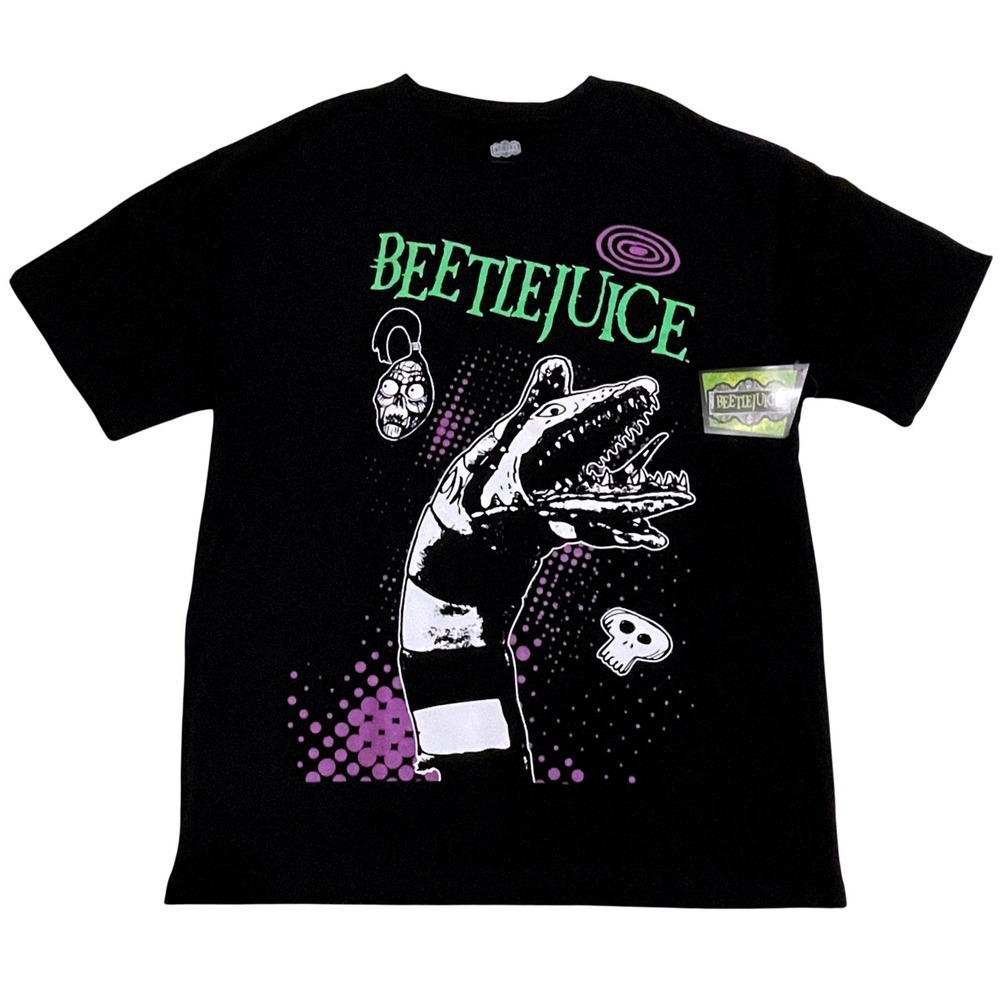 Beetlejuice Men's‎ Black Sandworm Never Trust The Living Graphic T-Shirt L NEW